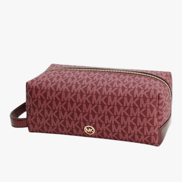 Michael Kors MK Women Travel Kit Cosmetic Makeup Case Bag in Oxblood - Picture 1 of 8